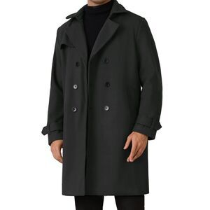 Overcoat Double Breasted Long Coat Formal Notched Lapel Trench Coat Black